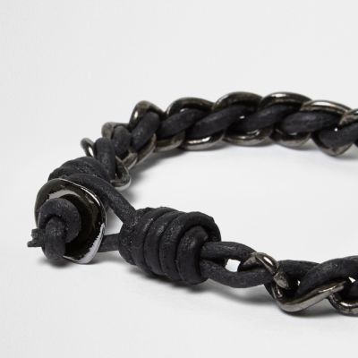 Black metallic chain cord bracelet